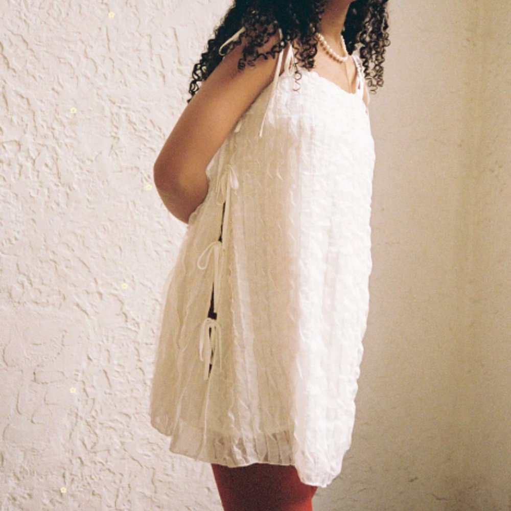 Tara Tie Mini Dress LISA SAYS GAH - Vanilla Ruffle